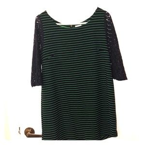 Dark navy & green striped tunic top/mini dress L